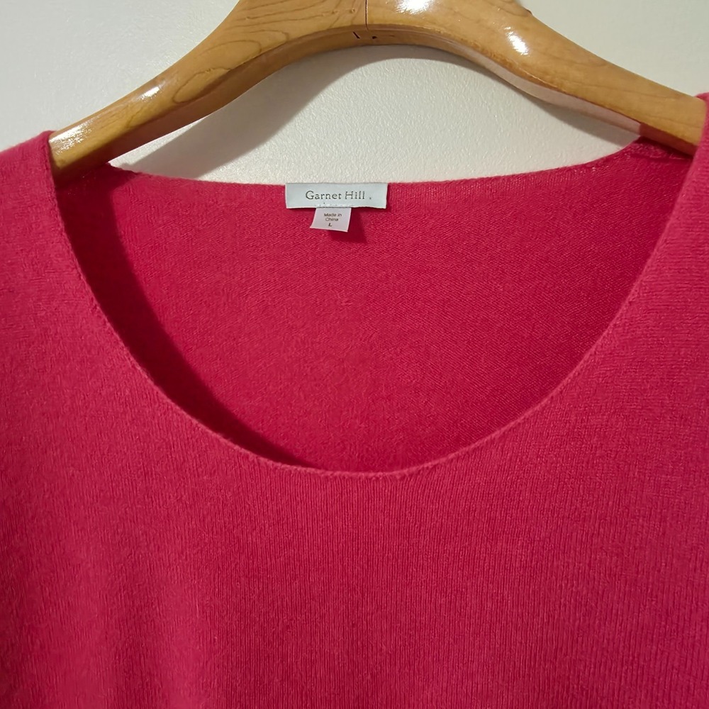 Garnet Hill 100% Cashmere Babydoll Sweater Sz L Pink Roll Hem Soft Girl Coquette - Picture 4 of 14